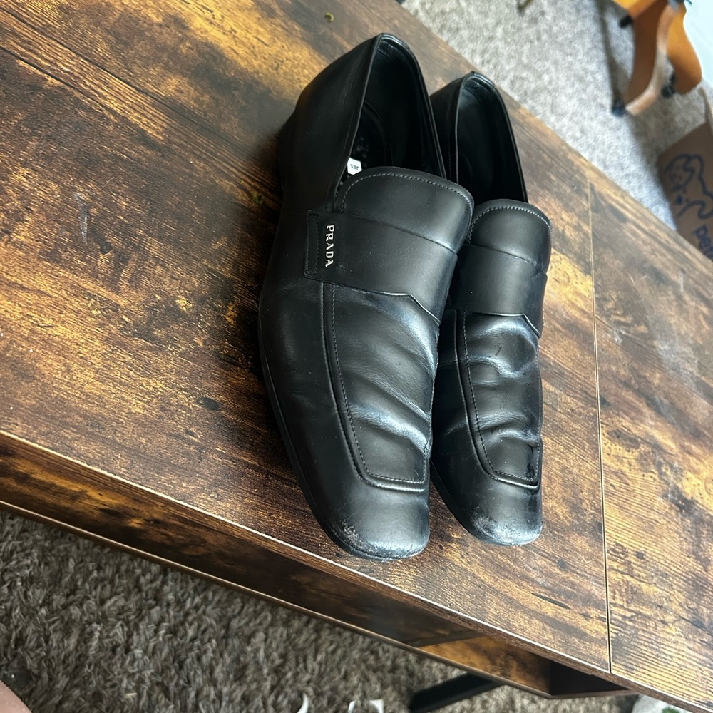 Prada Black Leather Slip-On Loafers